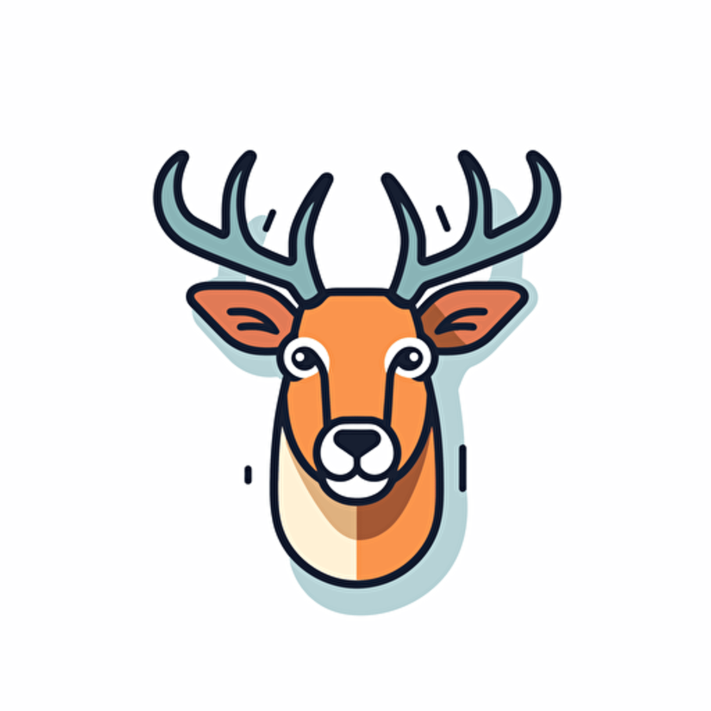 Deer icon, icon, comic vector illustration style, flat design, minimalist logo, minimalist icon, flat icon, adobe illustrator, cute, white background, simple