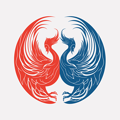 vector 2d logo sample symmetrical fenix, two color: red and blue , in background white