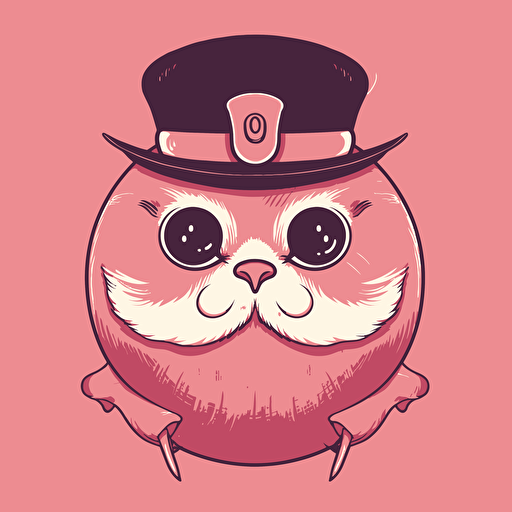 a pink vector art love cat in the same style as the duolingo owl with a thin mustache and a beret