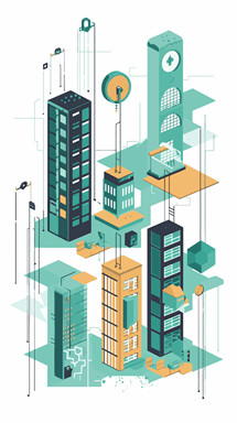 vector, collage of real-world assets (e.g., real estate, art, commodities) transitioning into digital tokens