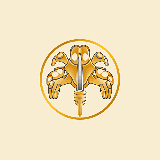 simple logo design of hands holding a brain and scissors, golden hands, vector, flat 2d, company logo