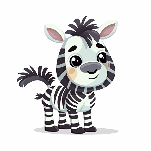 cute zebra, detailed, cartoon style, 2d clipart vector, creative and imaginative, hd, white background