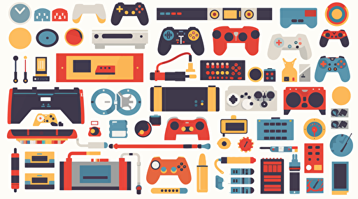 Mix set of all kinds of items for sports, hobbies, gaming, education, simple flat design, vector illustration, isolated elements, simple white background