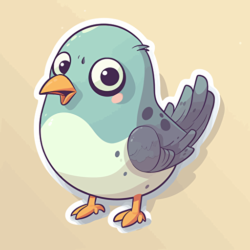 sticker design, super cute pixar style pigeon, vector