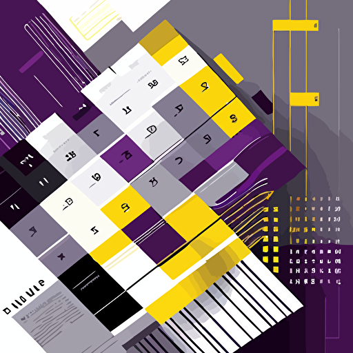 Modern, vector, illustration of futuristic calendar. In colors purple, yellow, gray and white.
