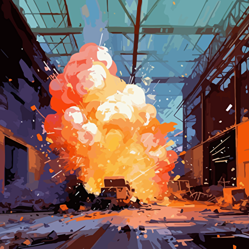 explosion in a paint factory, vector art
