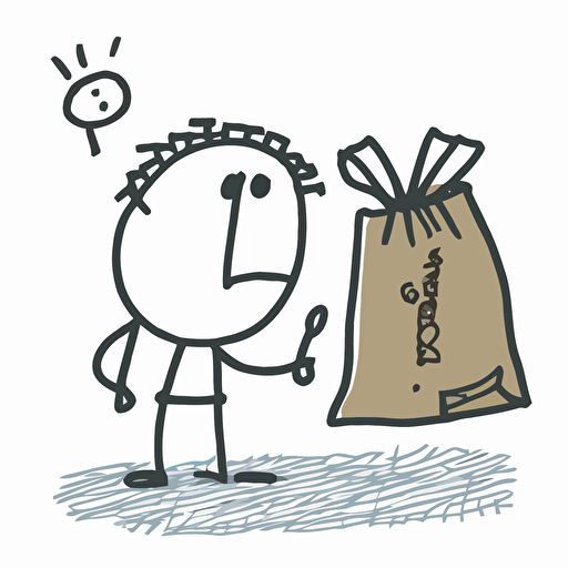 vector cartoon stick figure holding a bag of money