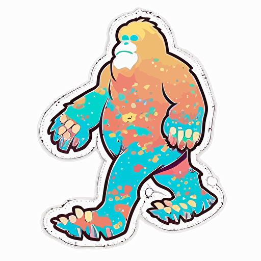 Big Foot, Sticker, Cute, Pastel, Digital Art, Contour, Vector, White Background, Detailed