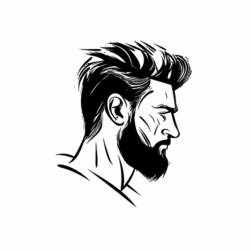 Alpha stoic male illustration, eye-level shot, minimal, outline strokes only, black and white, logo, vector, minimallistic, white background