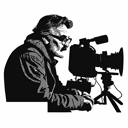 silhouette of filmmaker, simple, white background, vector style