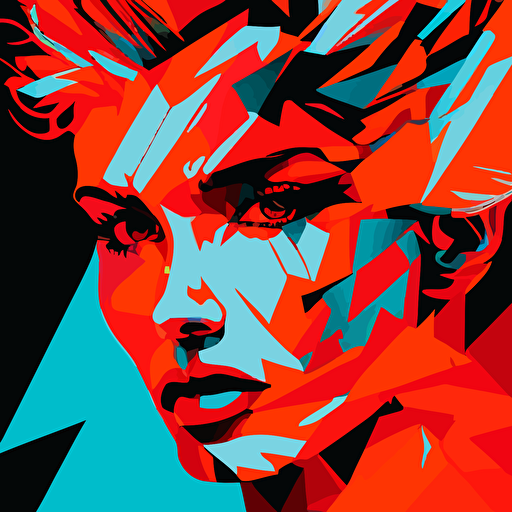 Popart propaganda stencil vector lowpoly neon face close up