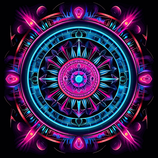 dart board, surrounded by elegant motifs, 2d vector, neon colours, epic composition, vector design on the edges of the image