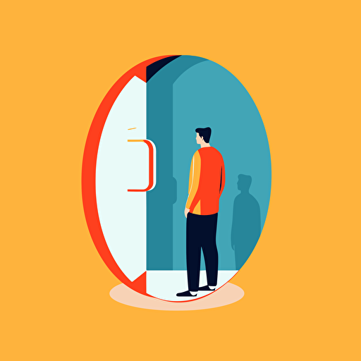 person looking into mirror by tim lahan, 2d vector art, flat colors