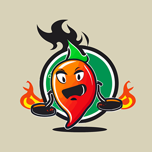 a sports mascot logo of a chilli with fireball ping pong, simple, vector