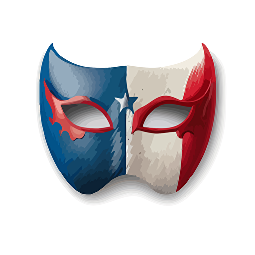 masquerade mask with a Texas flag design in a vector art cartoon style, flat color,