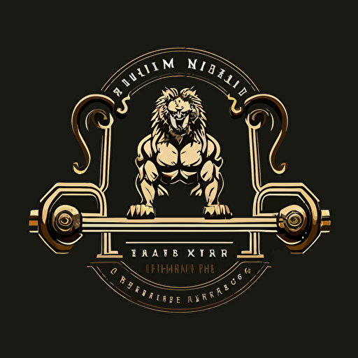 minimalistic vector fitness logo with a royal lion bench pressing
