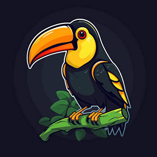 vector logo style,angry tucan mascot ,simple,vector art,sitting on a tree,emblem,sticker