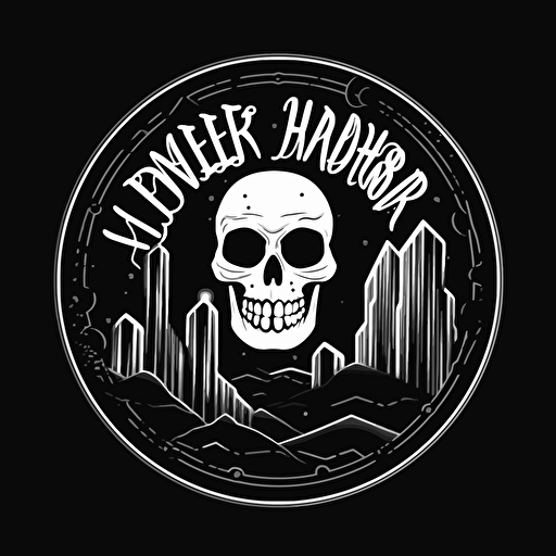 BLACK and WHITE, VECTOR BAND LOGO, HORROR VIBES Band logo, HOLLYWOOD AFTER DARK, After Dark on top of HOLLYWOOD