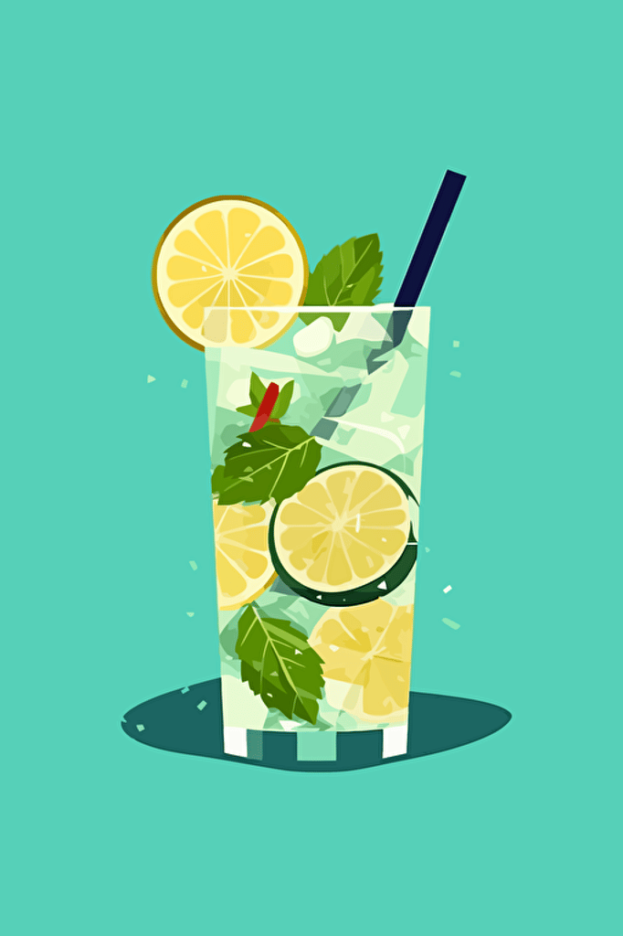 Mojito vector art, 1980s poster, pretty colours, geometric minimalism
