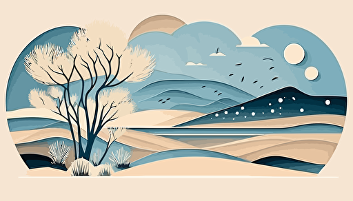 dusty blue and beige abstract landscape art, Minimalist, vector, contour
