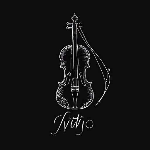 minimal white line logo of a violin "atempo" text black background, vector