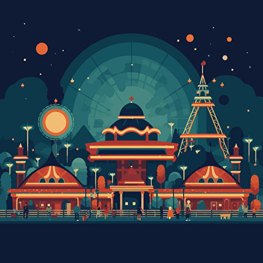 very simple flat vector illustration of a fairgrounds at night