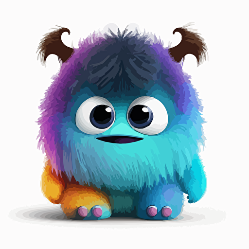 A saturated colors baby fur monster, goofy looking, calm, white background, vector art , pixar style