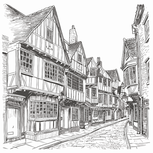 york shambles the style of a single line drawing, Vector, white background, masterpiece,