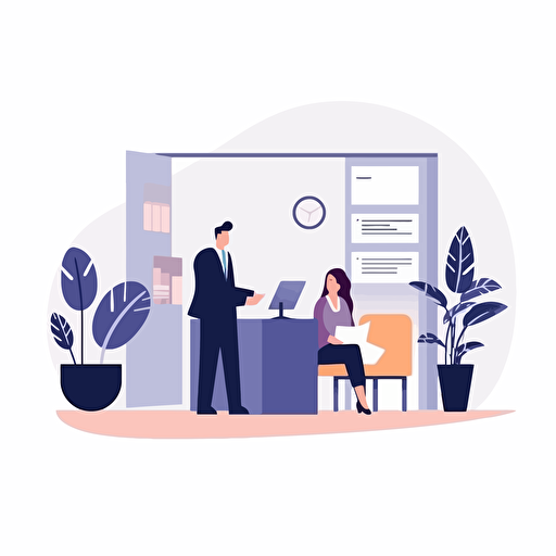 flat vector minimalist illustration of people working in a notary office