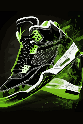 air jordan shoes, 1D, neon green and white colours, vector art, HD,