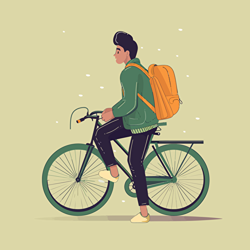 side of view of student on a bike. minimal vector illustration.