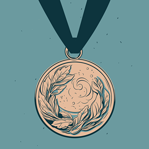a vector drawing of a bronze medal on a blue background, flat colors, japanese, sophisticated, beautiful