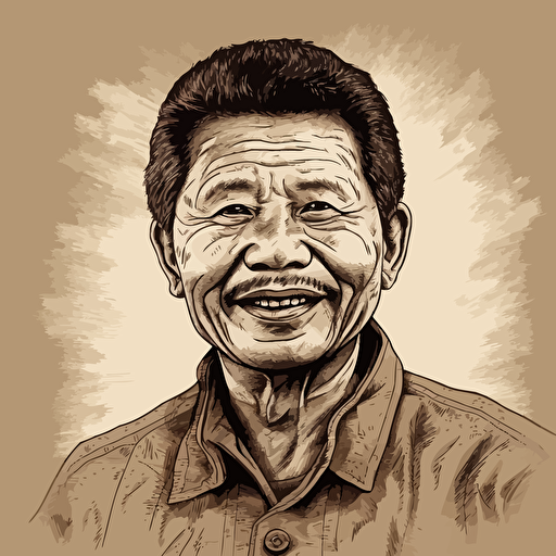 a vector art poster of a Chinese male, looks like mandela, 30years old, smiling, frontal stance.