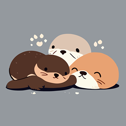 Very cute Otters lying down pixar style, 2d flat design, vector, cut sticker