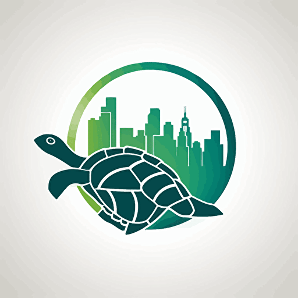 turtle with buildings embeded at its shell, circle logo, vector