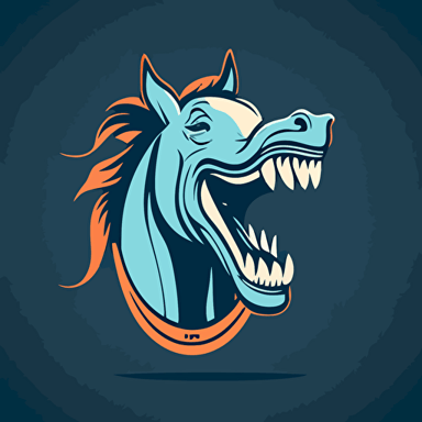 A logo in a complex vector illustration style, a silly horse laughs with protruding teeth, logo made for the Style Police, simple bicolor logo