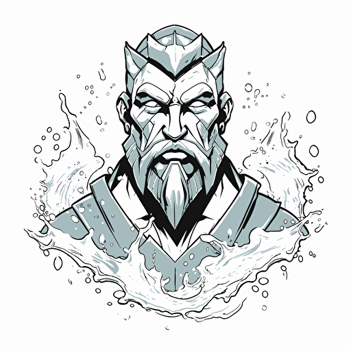 a water inspired ancient clever superhero bust, digital illustration, minimalism, concept art, vector draw, black and white, coloring page, outline only, powefull