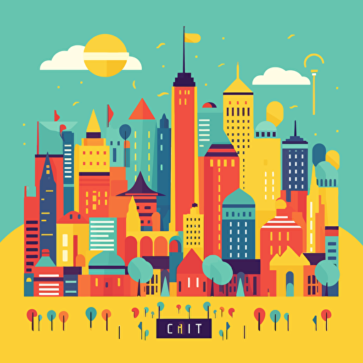 i city themed card back design that is non-directional in fun primary colours with a vector art style
