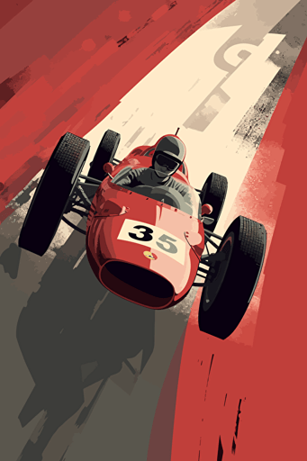 poster, Up close, extreme macro, 1950's racing event, minimalistic vector art,