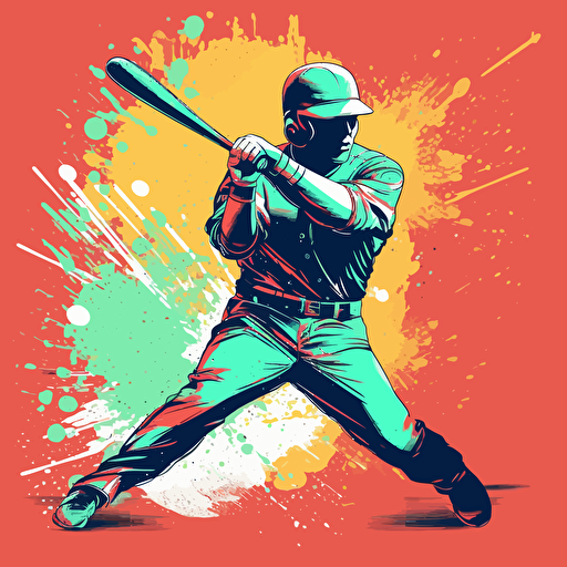 Vector illustration of The moment a baseball player swings and hits the ball, in vivid details and in vivid colors.