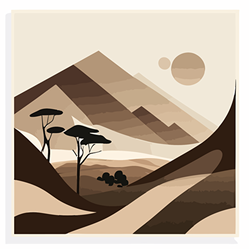 brown and beige mid century modern lanscape, minimalist, vector ar 16:9