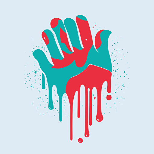 simple vector logo of a melting hand, flat design, svg, minimal, red green blue