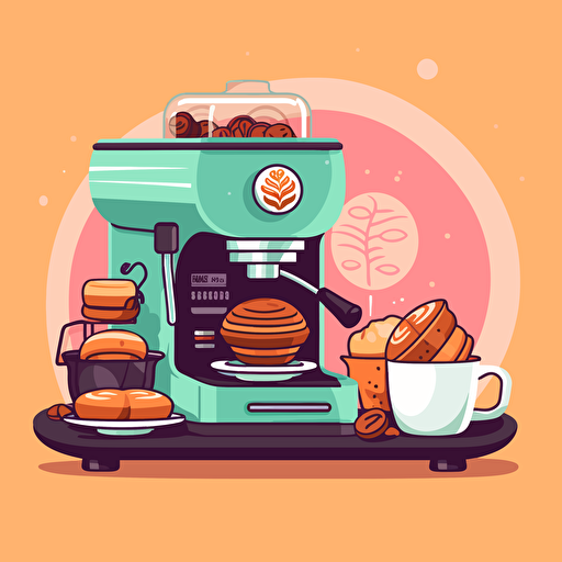 expresso coffee machine vector with pastry