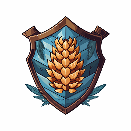 Vector cartoon shield crest of a pine cone white background