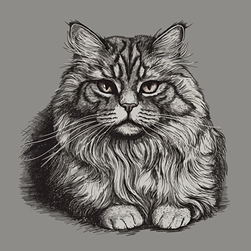 vector illustraion of a fluffy hand drawn cat