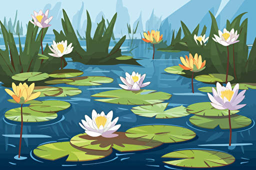 vector illustration of water lilies in a pond
