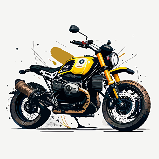 BMW Nine T scrambler, in colors black and gold, minimalistic vector grapphic, white background