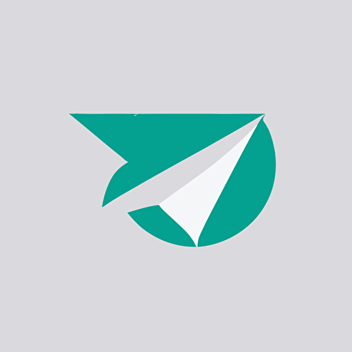 a minimalist, vector-style logo featuring a paper airplane emerging from a half-circle. Use a white background and blue-green colors.