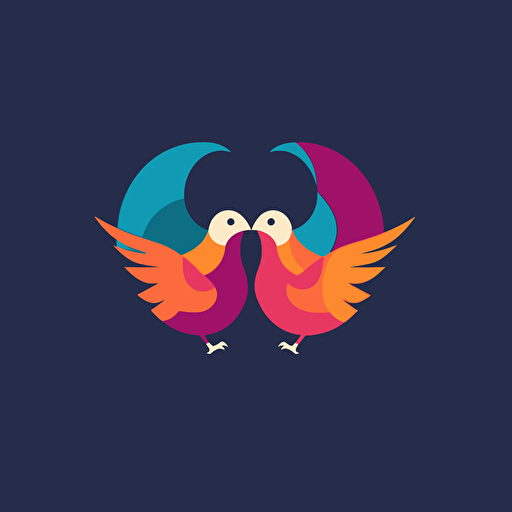 flat vector logo, two pigeons, abstract
