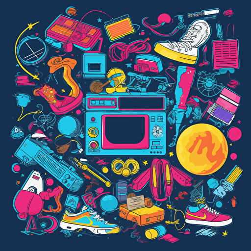 detailed vector illustration of all 80's stuff just floating around in the air